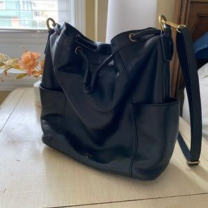 FOSSIL Black Leather Bucket Bag